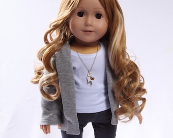Gray Fold-Down Lapel Collar Cardigan Made to fit 18 inch dolls