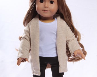 Beige Fold down Lapel Collar Cardigan Made to fit 18 inch dolls