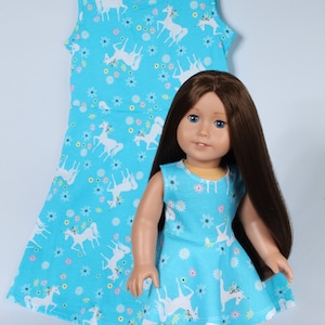 Matching Unicorn Girl and Doll Sleeveless Summer Dresses Made for Popular 18 inch dolls