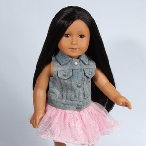 Dreiteilige Jeansweste, Tutu-Rock und Pailletten funkeln Schuhset für beliebte 18-Zoll-Puppen