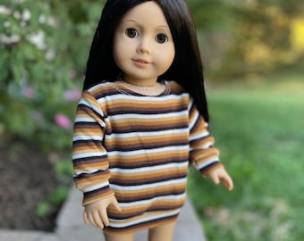 Sweatshirt Pullover Jurk in herfst bruine streep gemaakt om te passen populaire 18 inch poppen