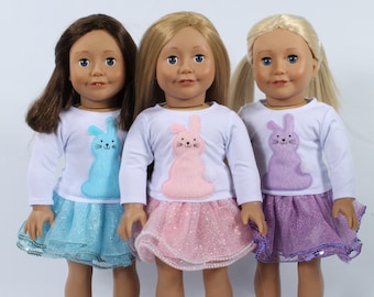 Easter Bunny Tutu Skirt and Blouse with Plush Applique Rabbit Made to fit American Girl Dolls and other 18 inch dolls