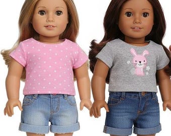 Summer T-shirts Made to fit Girl Dolls and other 18 inch Dolls