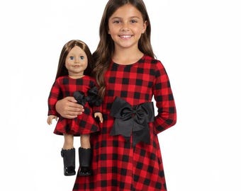 Matching Girl and Doll Buffalo Check Christmas Skater Dresses Available in Sizes XS-XXL!