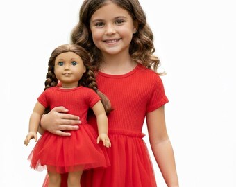 Matching Girl and Doll Red Tutu Christmas Dresses