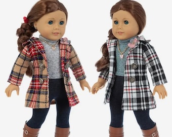 Plaid Three-Piece Autumn Jacket Set Made to Fit Popular 18 inch Dolls Includes Jacket, Top and Leggings