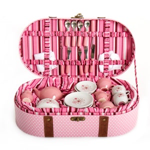 Pink Tea Set with Case for Popular 18 inch Dolls