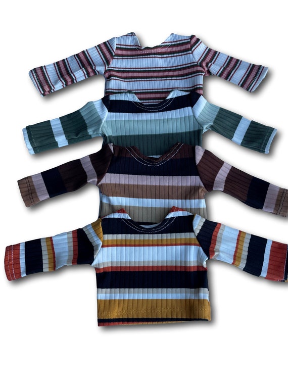 Long Sleeve Rib Knit Striped Autumn Fall Colored Shirts Made to fit Popular 18 inch Dolls