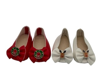 Christmas Themed Dress Flats with Embellished Bow Made for 18 inch Dolls