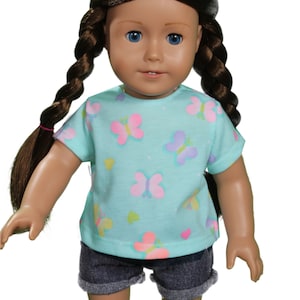Butterfly Aqua T-shirt For American Girl and other 18 inch Dolls