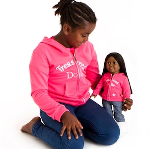 Matching Girl and Doll Treasured Dolls Pink Hoodies for 18 inch Dolls.