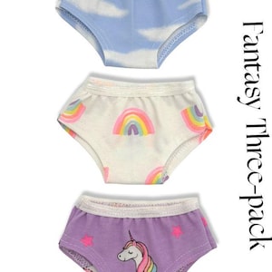 Three Pack Rainbow Unicorn Underwear / Panty Set Made to Fit Popular 18 Inch Dolls