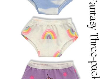 Three Pack Rainbow Unicorn Underwear / Panty Set Made to Fit Popular 18 Inch Dolls
