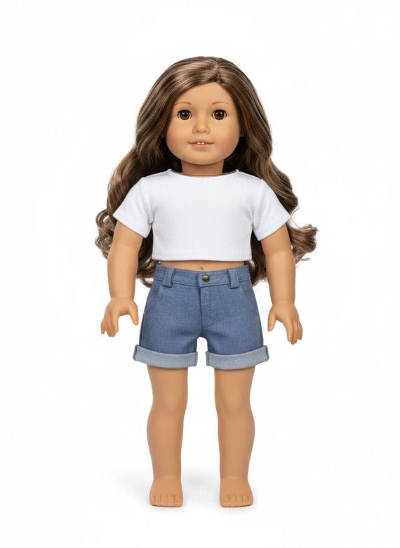 Light Denim Jeans or Rolled Jean Shorts Made to fit Popular 18 inch Dolls