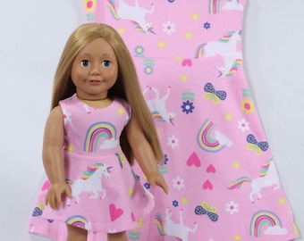 Matching Girl and Doll Pink Unicorn Summer Skater Dresses Made to fit  Popular 18 inch dolls