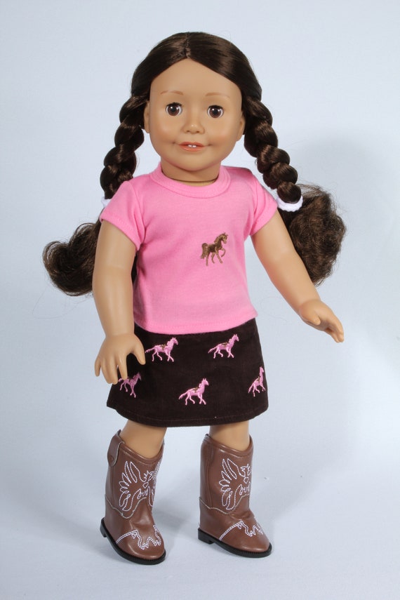 Two Piece Embroidered Horse Cowgirl Corduroy Skirt Set for Popular 18 Inch Dolls Etsy