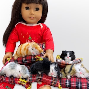 Kittens on Christmas Plaid Pillows - Pets Made to fit Popular 18 inch Dolls