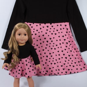 Matching Girl and Doll Skater Heart Dresses Girl Sizes 12 Months - Teen, Doll dress made to Fit 18 inch Dolls