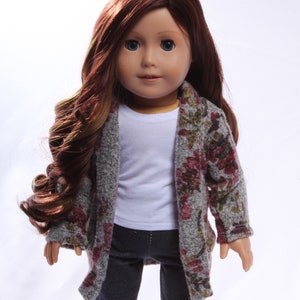 Floral Fold-down Lapel Cardigan Made to fit  Girl Dolls and other 18 inch dolls