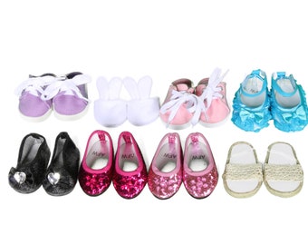 Paquete económico de ocho pares de zapatos hechos para adaptarse a muñecas populares de 18 pulgadas