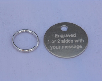 25mm Engraved Pet tags Id disc cat dog silver nickel + split ring