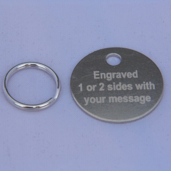 25mm Engraved Pet tags Id disc cat dog silver nickel + split ring
