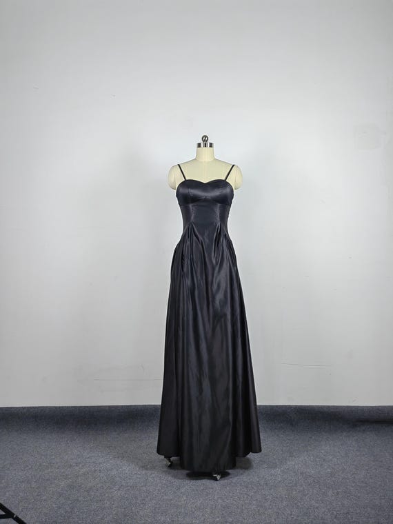 Black A-Line Satin Gown, Elegant Open Back Prom Dress, Evening Party Formal Bridesmaid Dress Black A-Line Satin Gown, Elegant Open Back Prom Dress, Evening Party Formal Bridesmaid Dress
