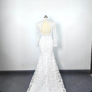 Sexy Open Back Lace Wedding Bridal Dress High Neck Mermaid Long Sleeves Evening Dress Lace Long Prom Formal Party Bridesmaid Gown Dress