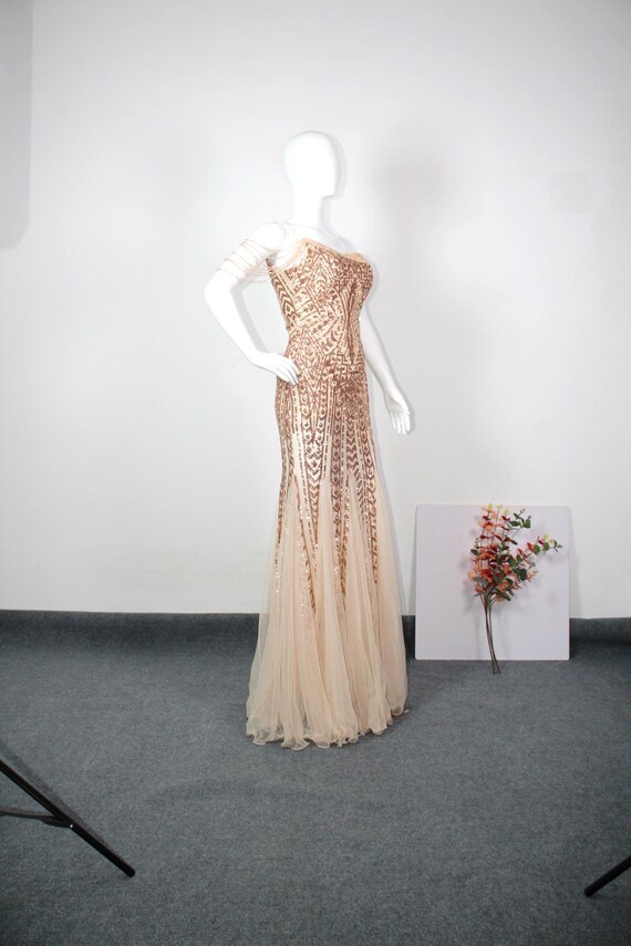 slim fit dress slacks One-Shoulder Long Sequin Prom Dress C140 Opal Blush / 2