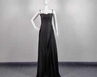 Black Satin A-Line Evening Dress, Open Back Formal Prom Gown, Formal Party Bridesmaid Dresses