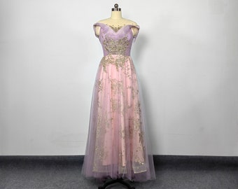 Rosa Spitze Tüll Abendkleid, Ärmelloses Sweetheart Abendkleid, Eine Linie Formelle Party Brautjungfer Kleid