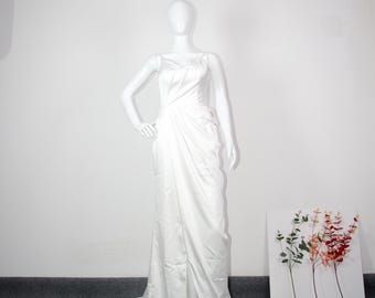 White Satin Mermaid Evening Dress, V-Neck Open Back Prom Gown, Formal Party Bridesmaid Dresses