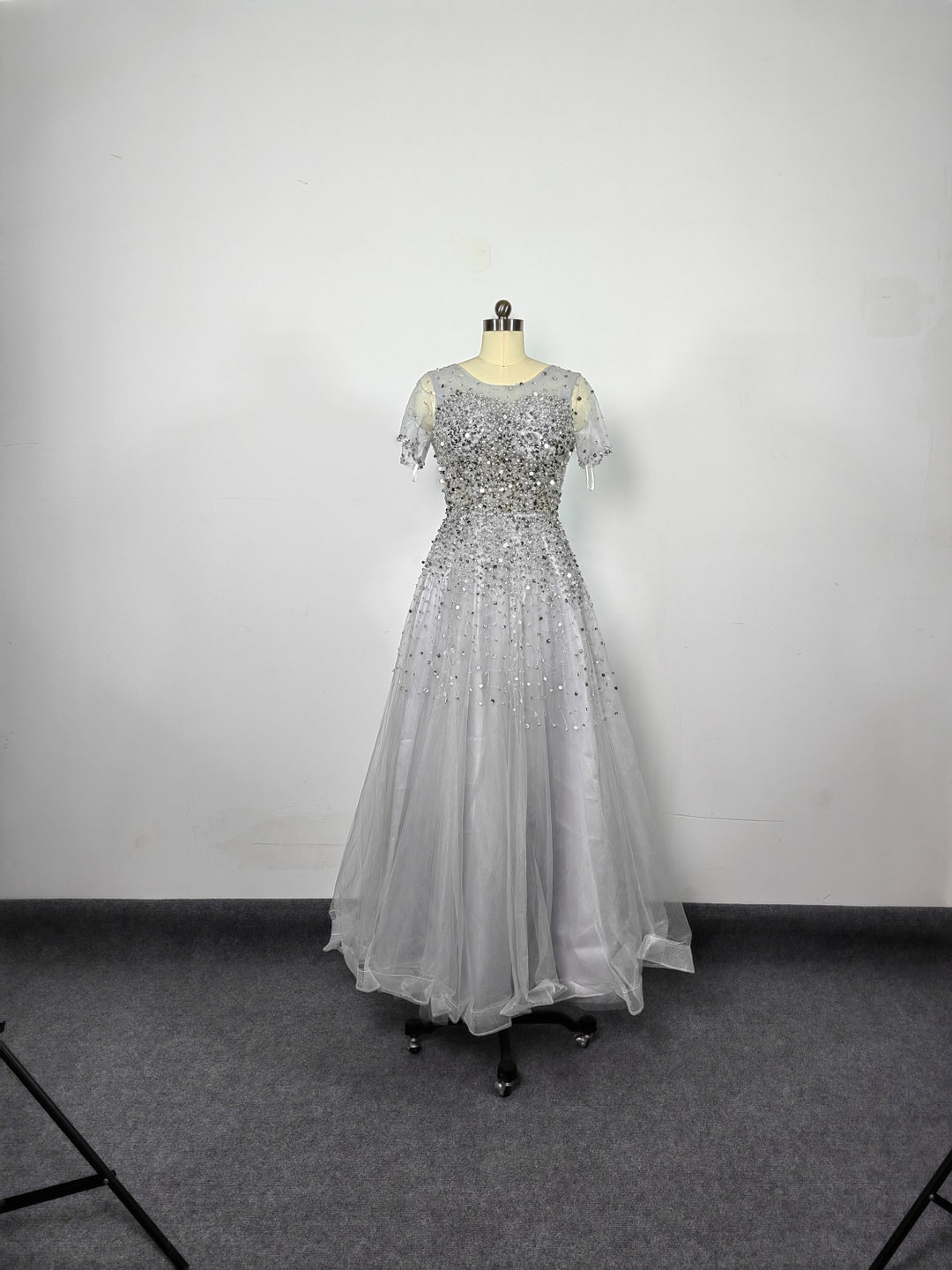 Unique gray long prom dress appropriate color matching formal dress main image 1
