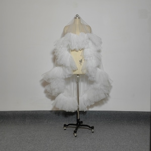 Ruffled Tulle Bridal Veil, Multi Tiered, White (No Comb) Cathedral Short Romantic Wedding Veil