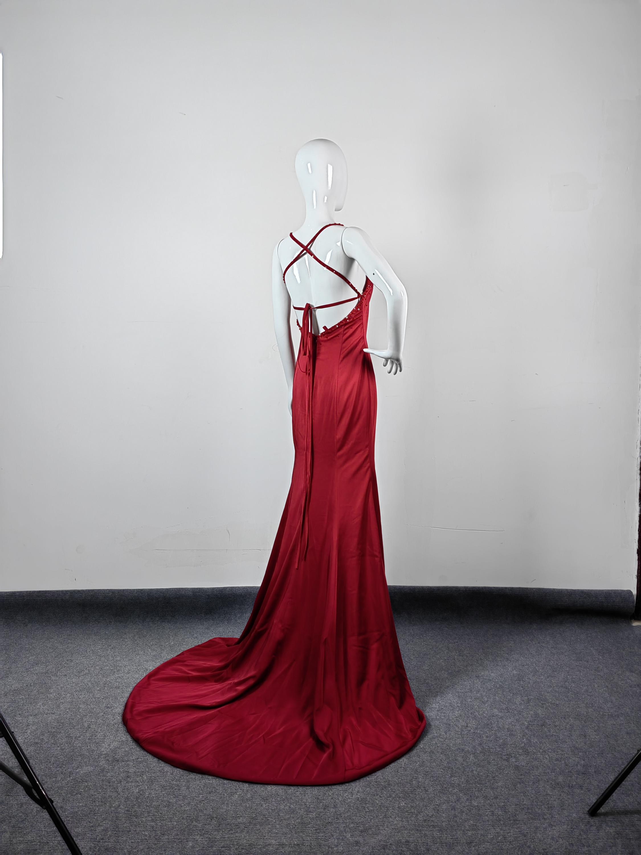princess polly baby blue dress Red V-neck Beaded Mermaid Evening Dress, Open Back Prom Gown, Long Formal Bridesmaid  Dresses