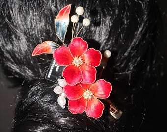 Bridal Velvet Flower Hair Pin, Chinese Brooch Mulberry Silk Ronghua Hair Accessory, Wedding Customizable