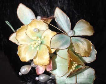 Mulberry Silk Flower Hair Pin, Bridal Brooch, Wedding Hair Accessory, Ronghua Traditional Bridesmaid Customizable