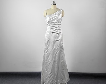 White One-Shoulder Evening Dress, A-Line Formal Gown, Long Prom Party Open Back Bridesmaid Dress