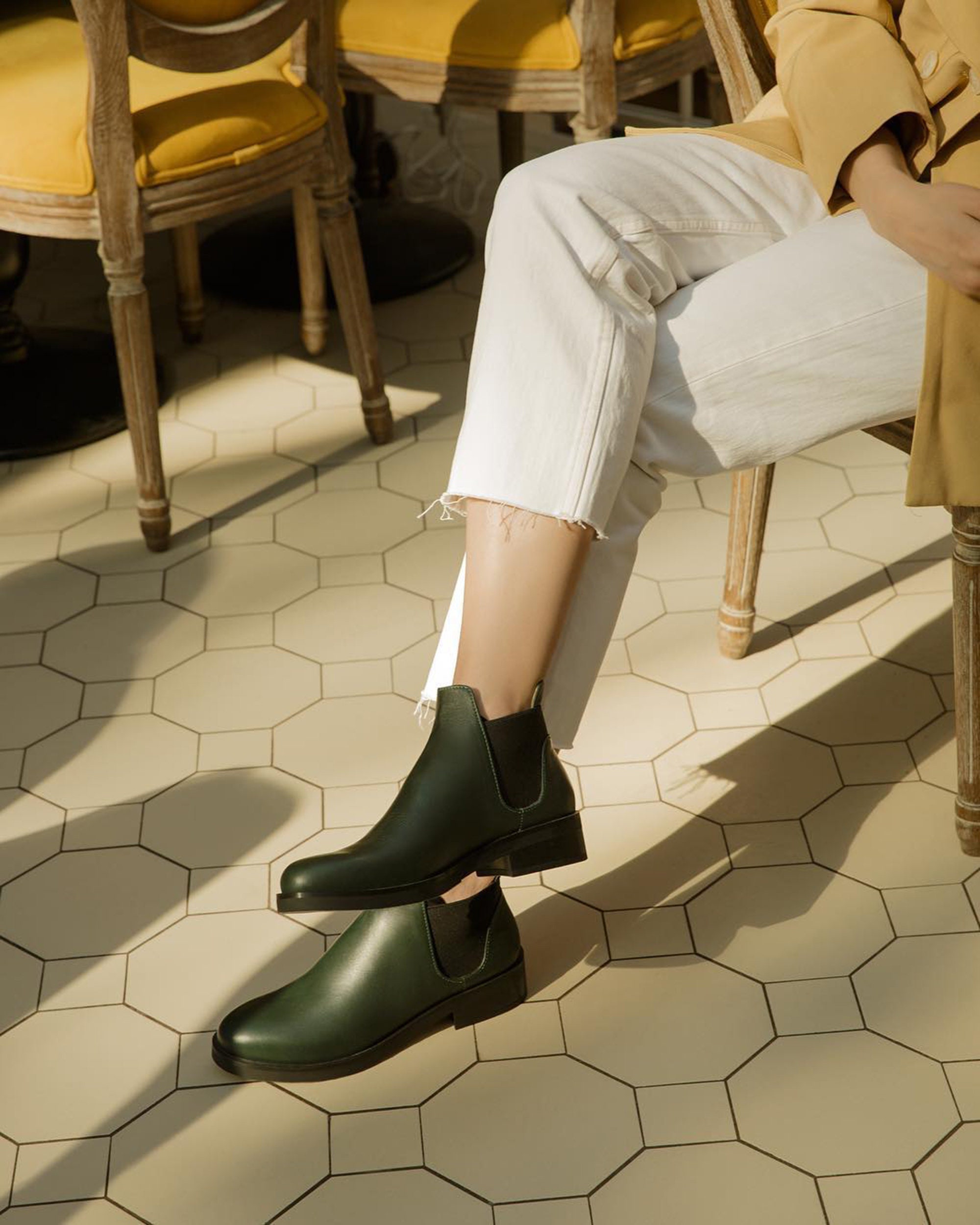 green platform chelsea boots