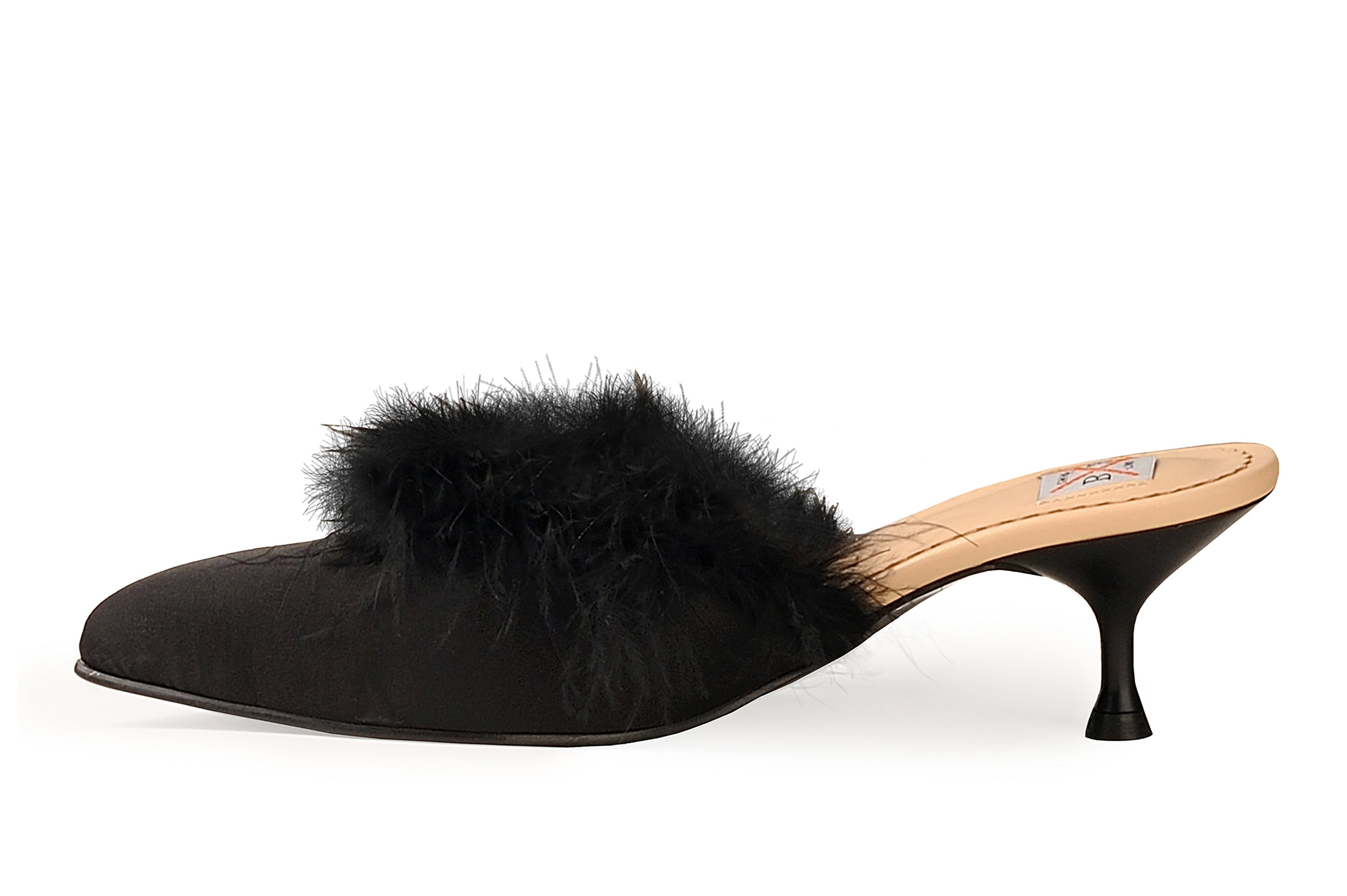 Women's black Heels Mules with feathersLeather Mules Etsy