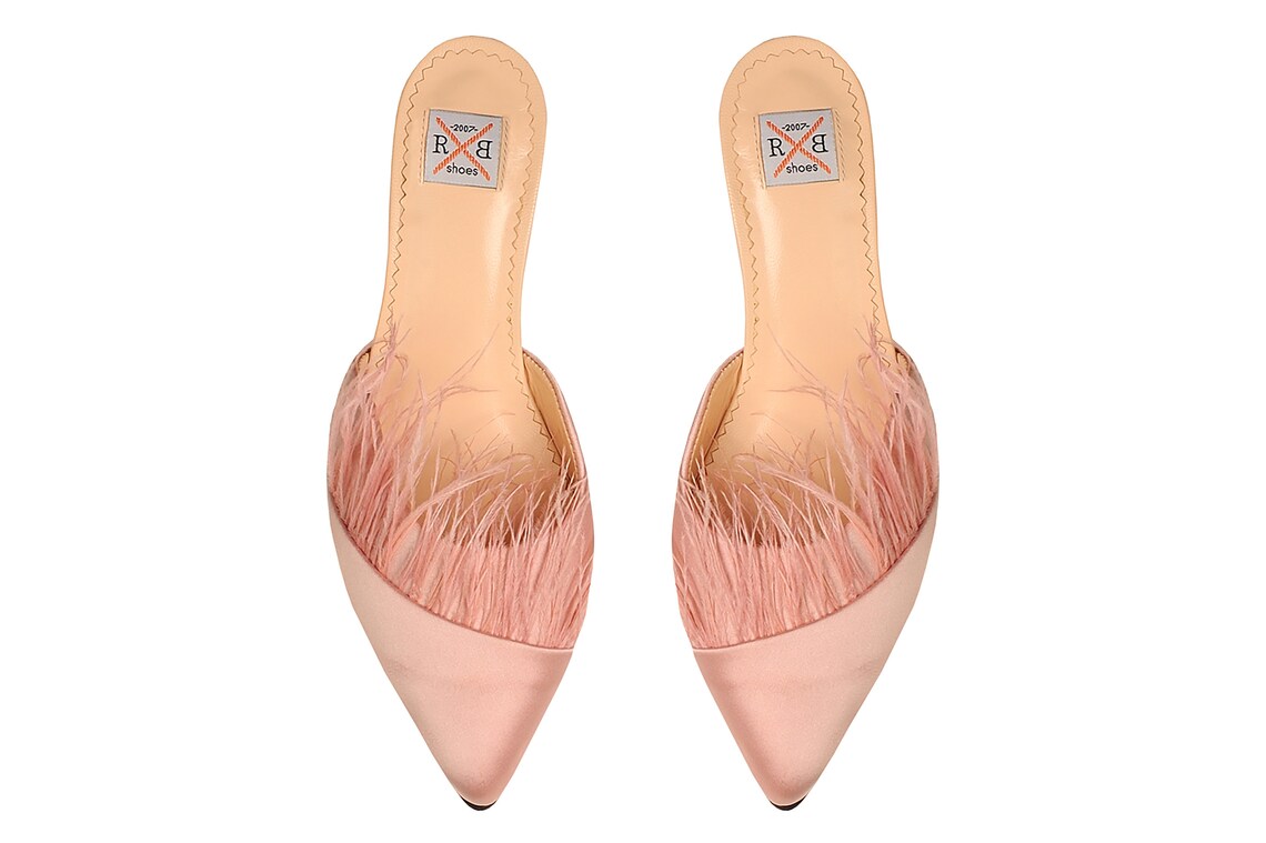pink heels with feathers