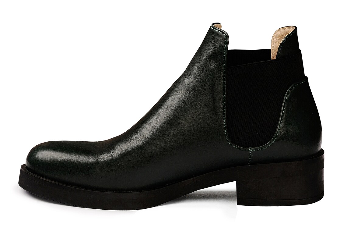 Genuine Leather Green Color Chelsea Boots Etsy