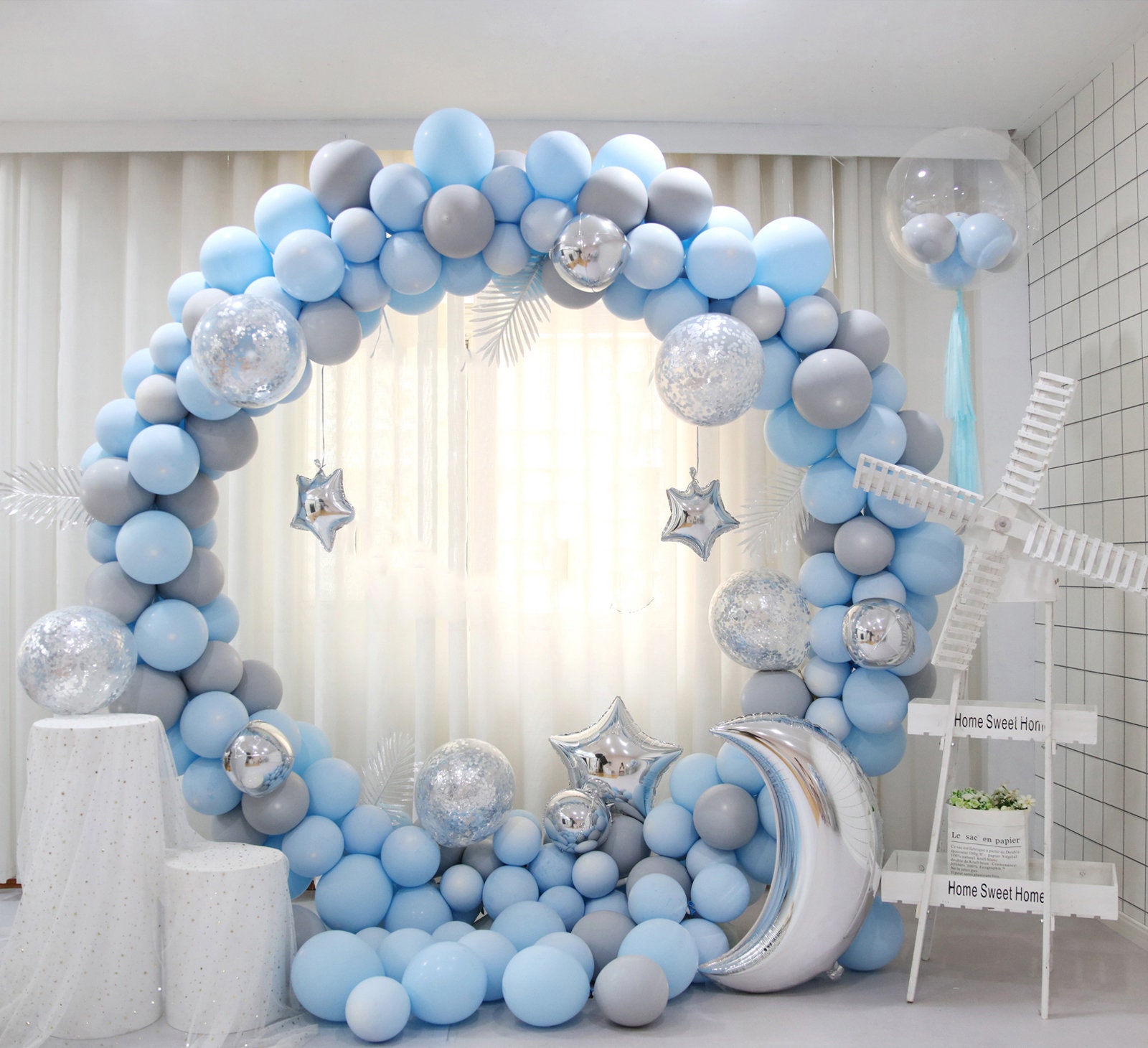 Grey &amp; Light Blue Balloon Metal Circle Arch with Stands | Etsy