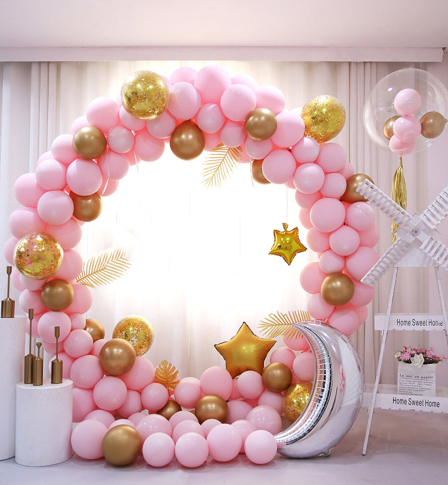 Pastel Pink & Gold Balloon Metal Circle Arch with Stands | Etsy
