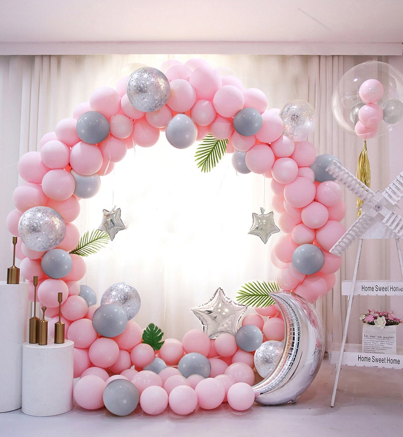 Gray & Pink Balloon Metal Circle Arch with Stands Garland Kit Etsy