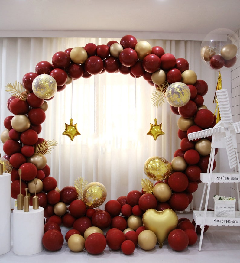 Ruby Red & Gold Balloon Metal Circle Arch with Stands Garland | Etsy