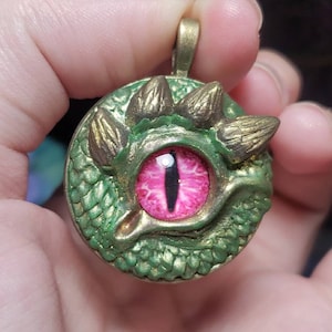 Hand Sculpted Green Dragon Eye Pendant