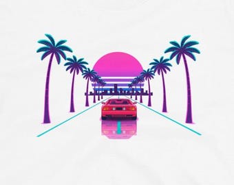 Maglietta Neon Retro Sunset Car Synthwave City Drive