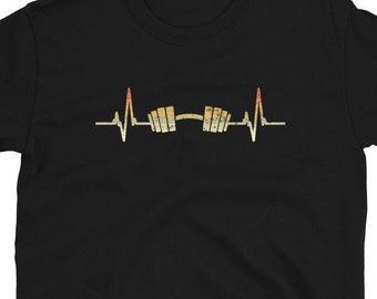 バーベルハートビートTシャツ、ダンベルシャツ、面白いフィットネスTシャツ、クロスフィットギフトシャツ、トレーニング用ワークアウトシャツ、ジムTシャツ