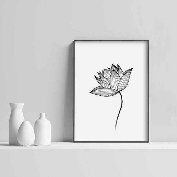 Lotus Flower Art Black And White Line Drawing Print Etsy Lotus Flower Art Black And White Line Drawing Print Etsy